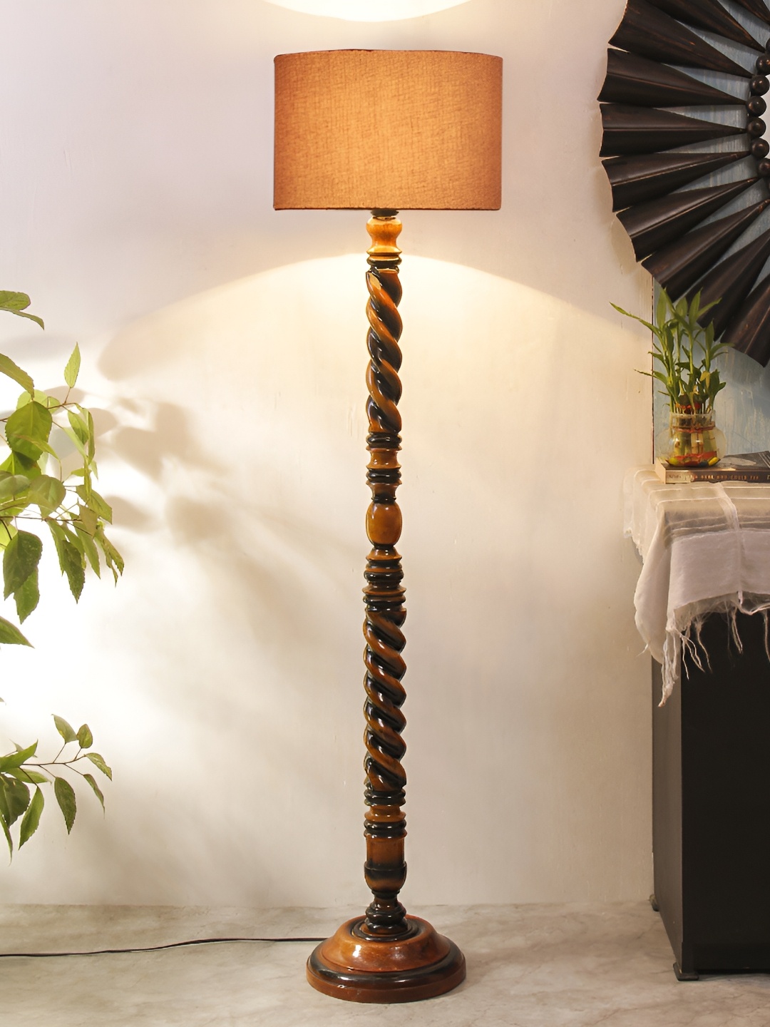 

Devansh Brown & Grey Cylinder Shaped Wooden Floor Lamp