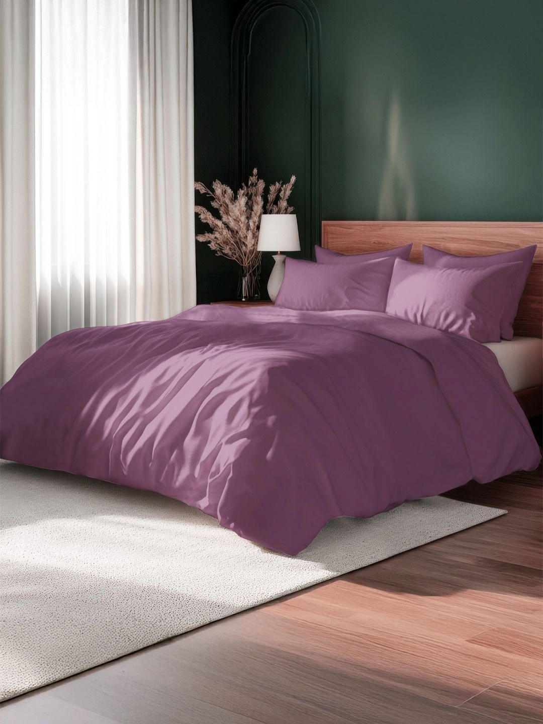 

LANE LINEN Purple 400 TC King Bedsheet with 2 Pillow Covers