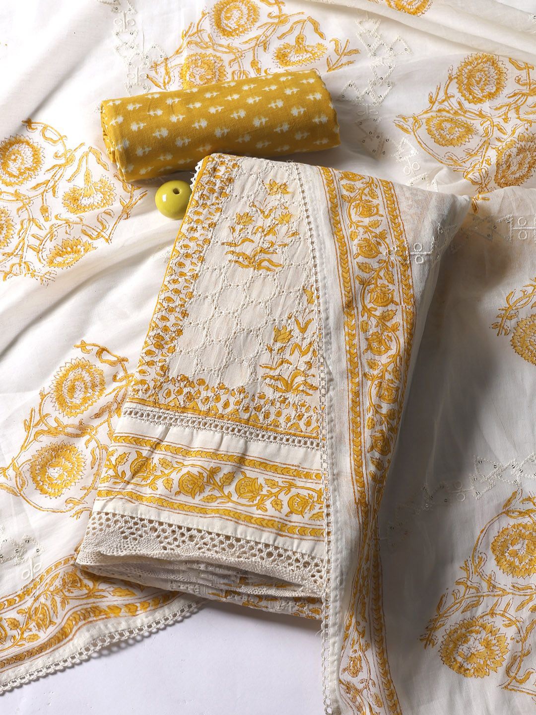 

Meena Bazaar Printed Unstitched Dress Material, Cream