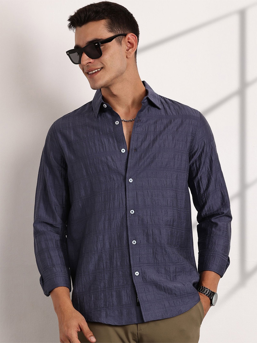 

Thomas Scott Men Classic Slim Fit Opaque Casual Shirt, Blue