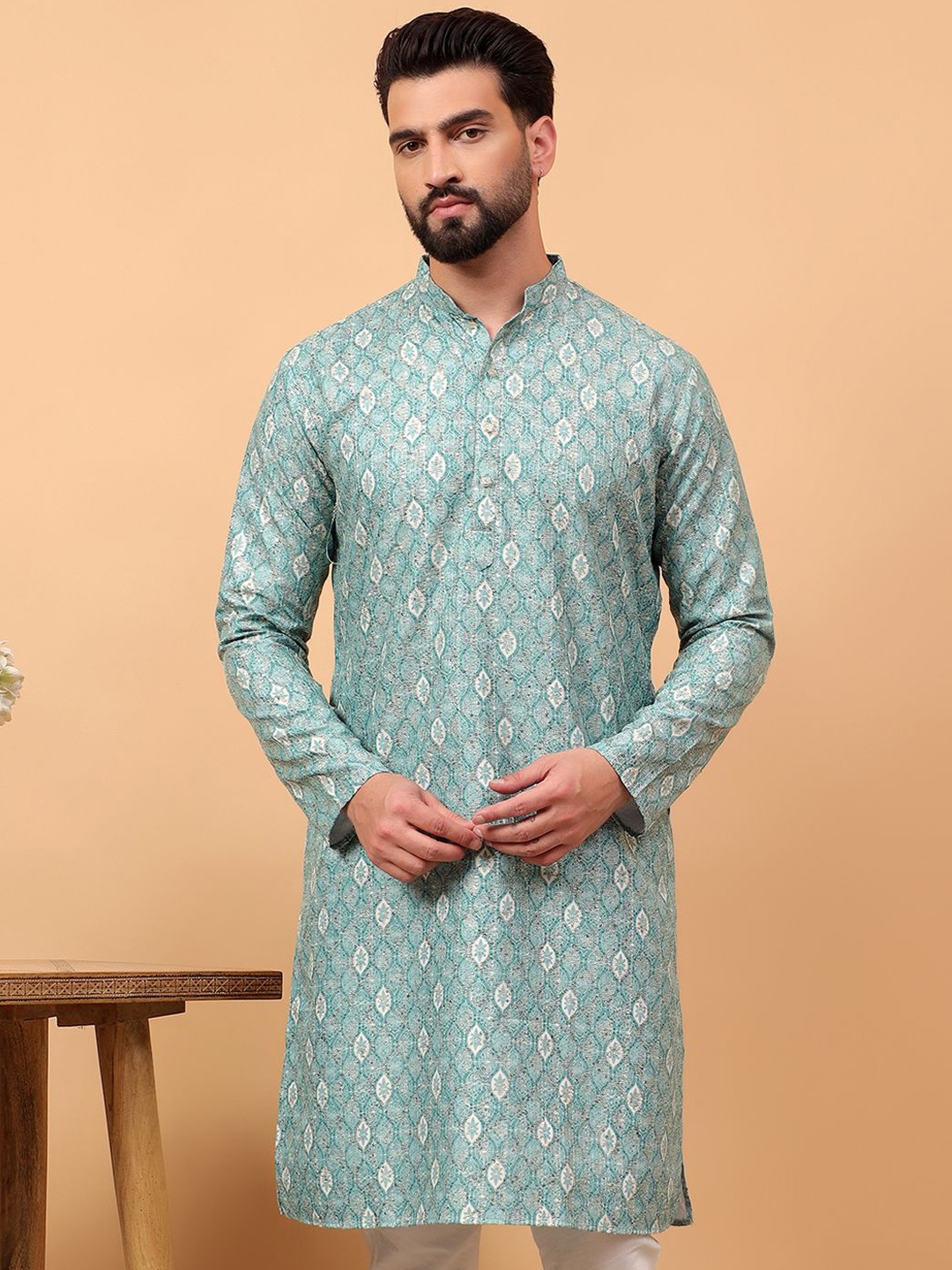 

TREEMODA Men Geometric Kurta, Green
