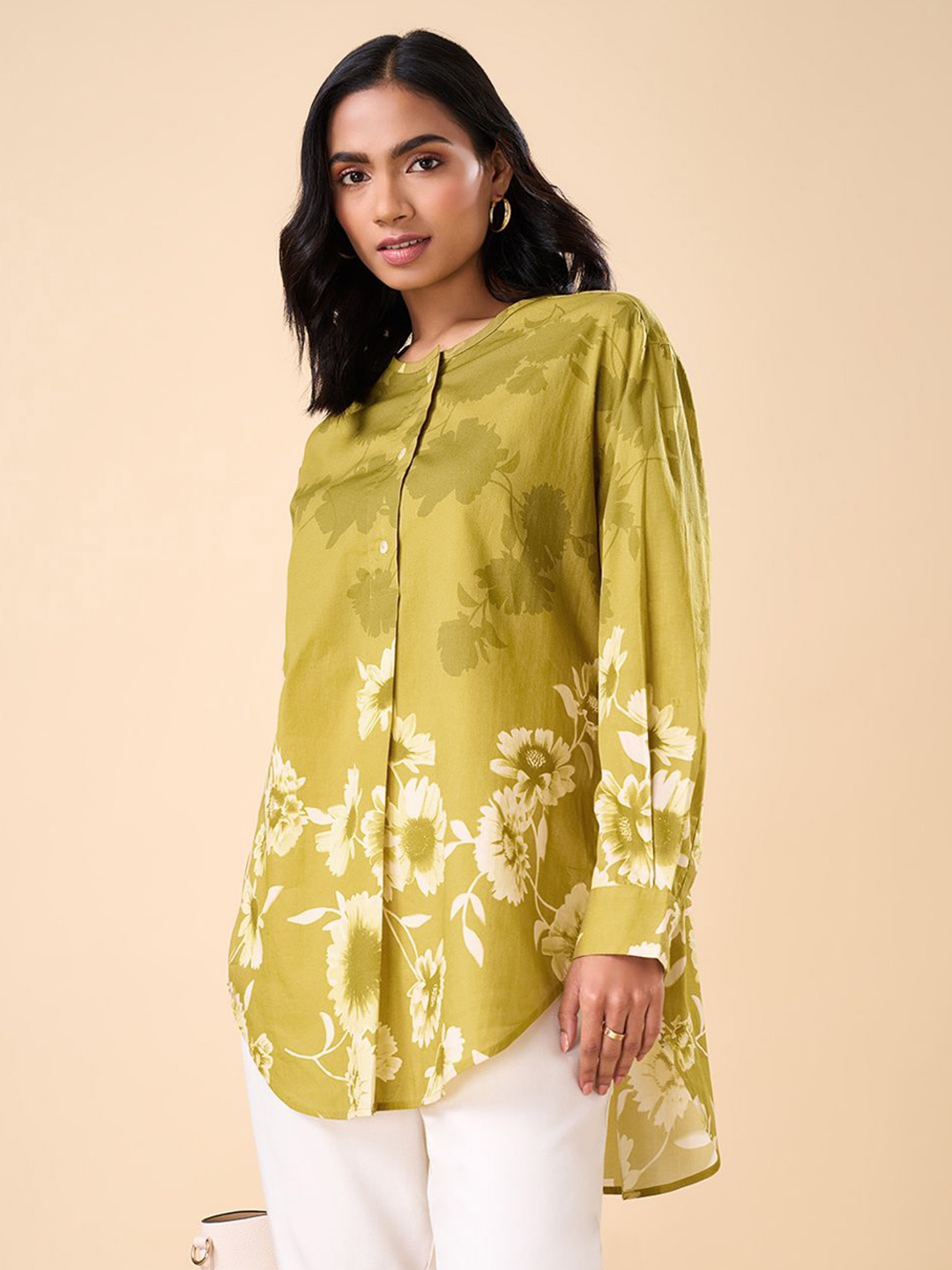 

Marigold Lane Mandarin Collar Printed Tunic, Olive