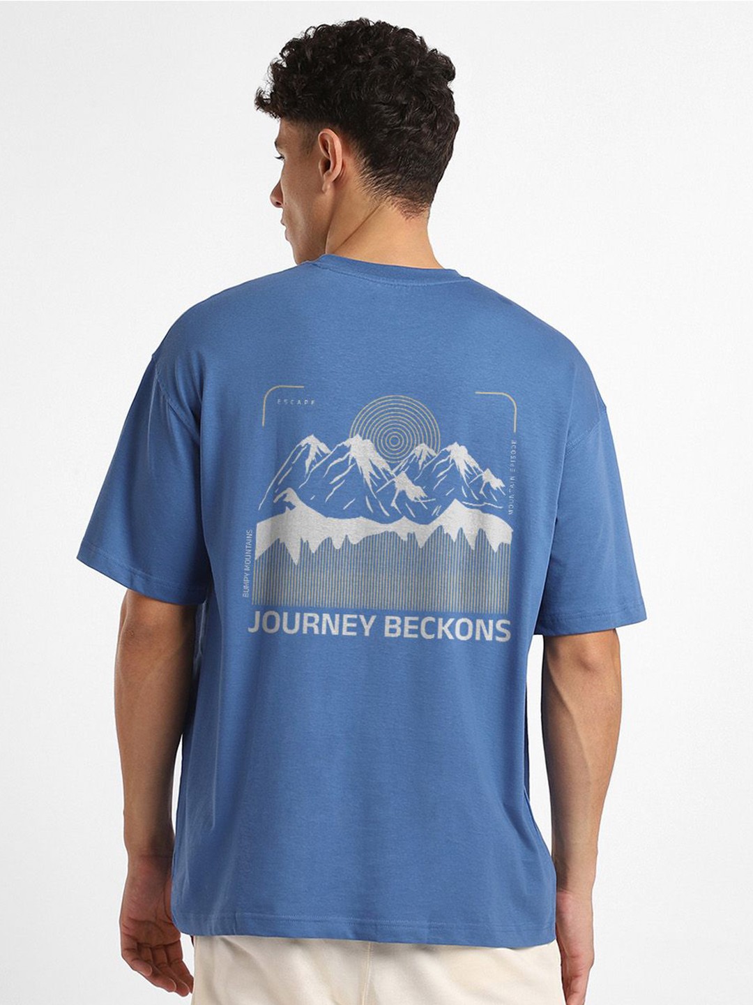 

NOBERO Men Oversized Graphic Printed T-shirt, Blue