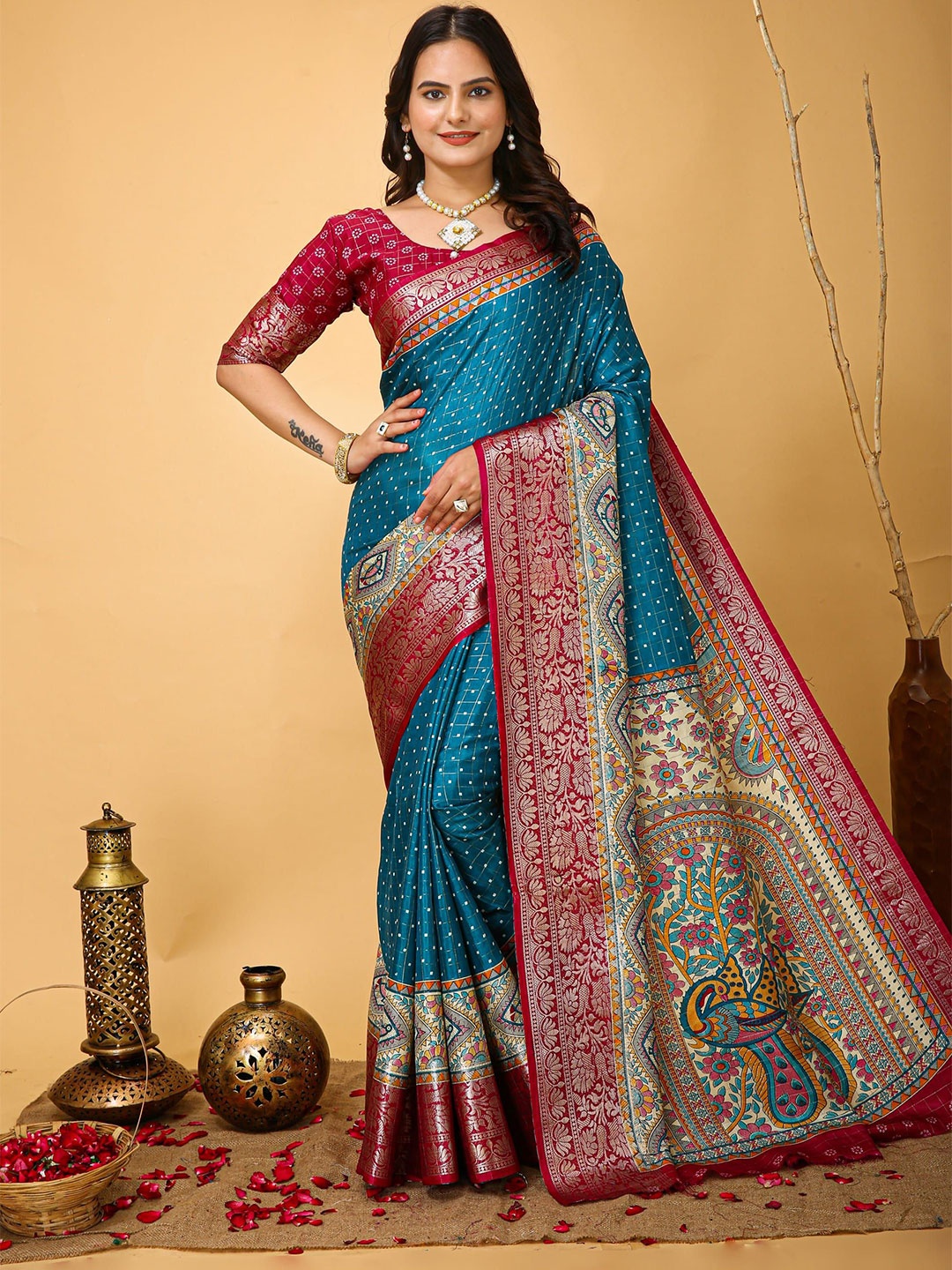 

Mitera Ethnic Motifs Zari Art Silk Banarasi Saree, Blue