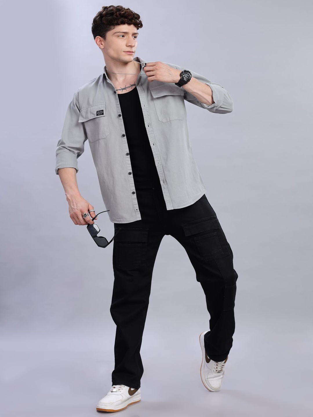 

FOUL CHILD Men Opaque Casual Shirt, Grey melange