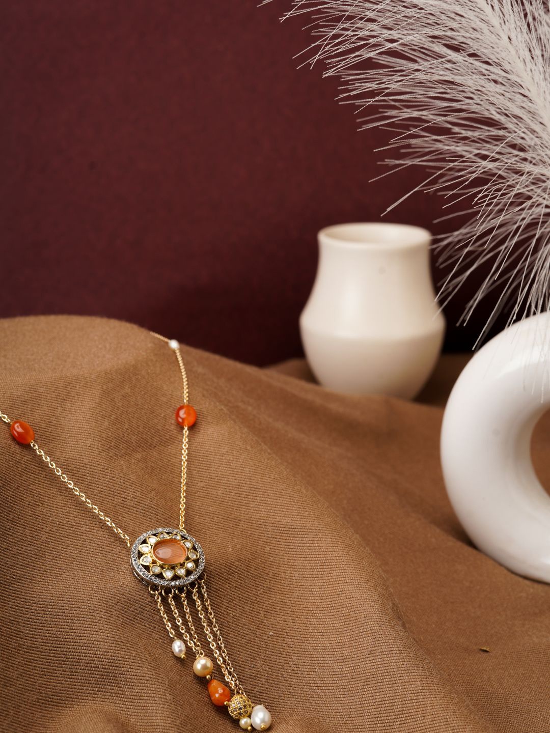 

AARSEE OFFICIAL Anti-Tarnish 22KT Gold-Plated Sun rise Asymmetry Necklace