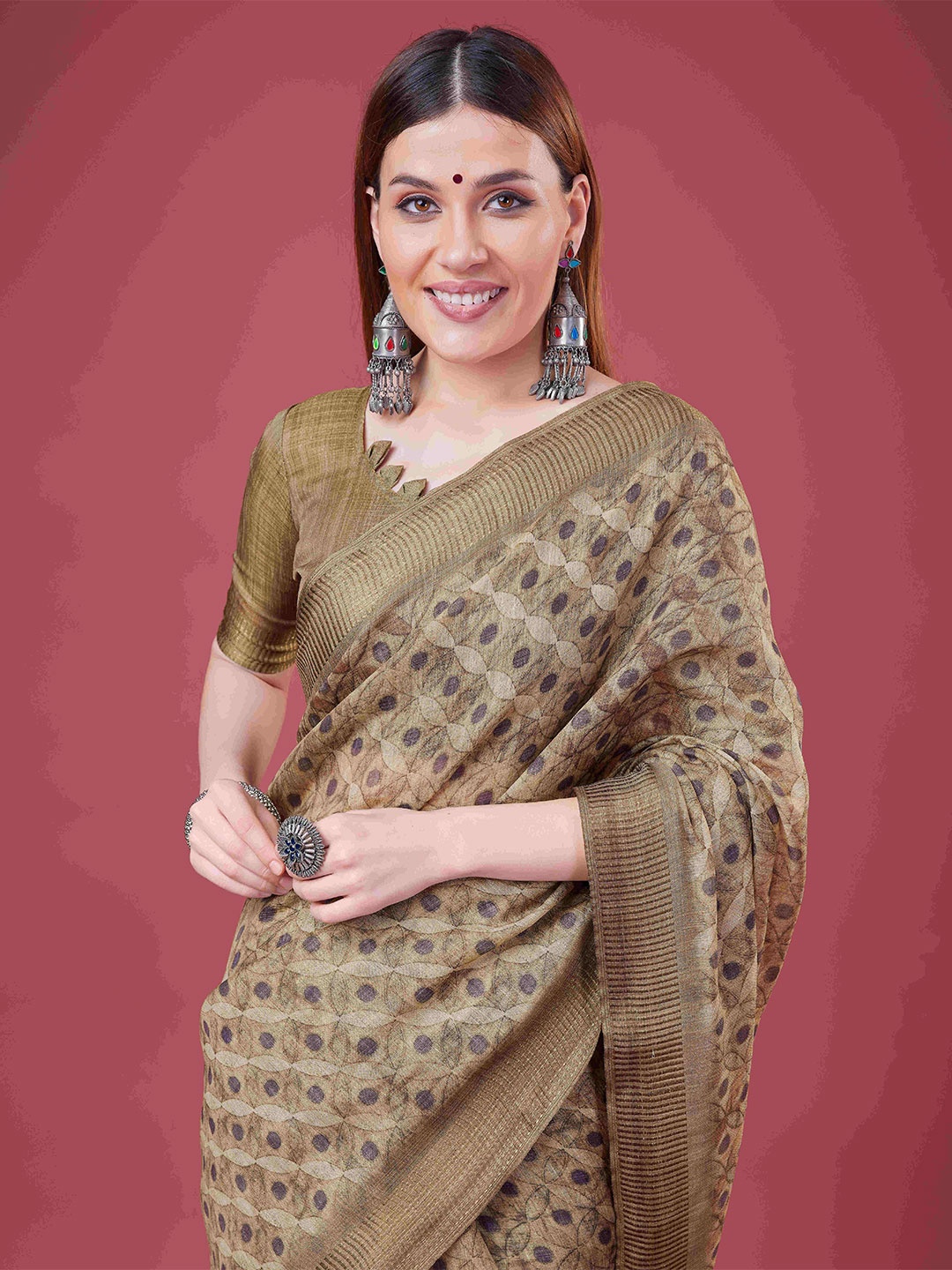 

DIVASTRI Woven Design Zari Silk Cotton Banarasi Saree, Brown