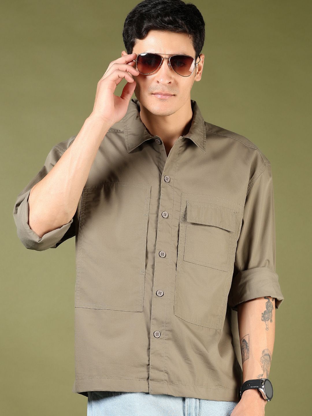 

V-Mart Men Opaque Casual Shirt, Olive