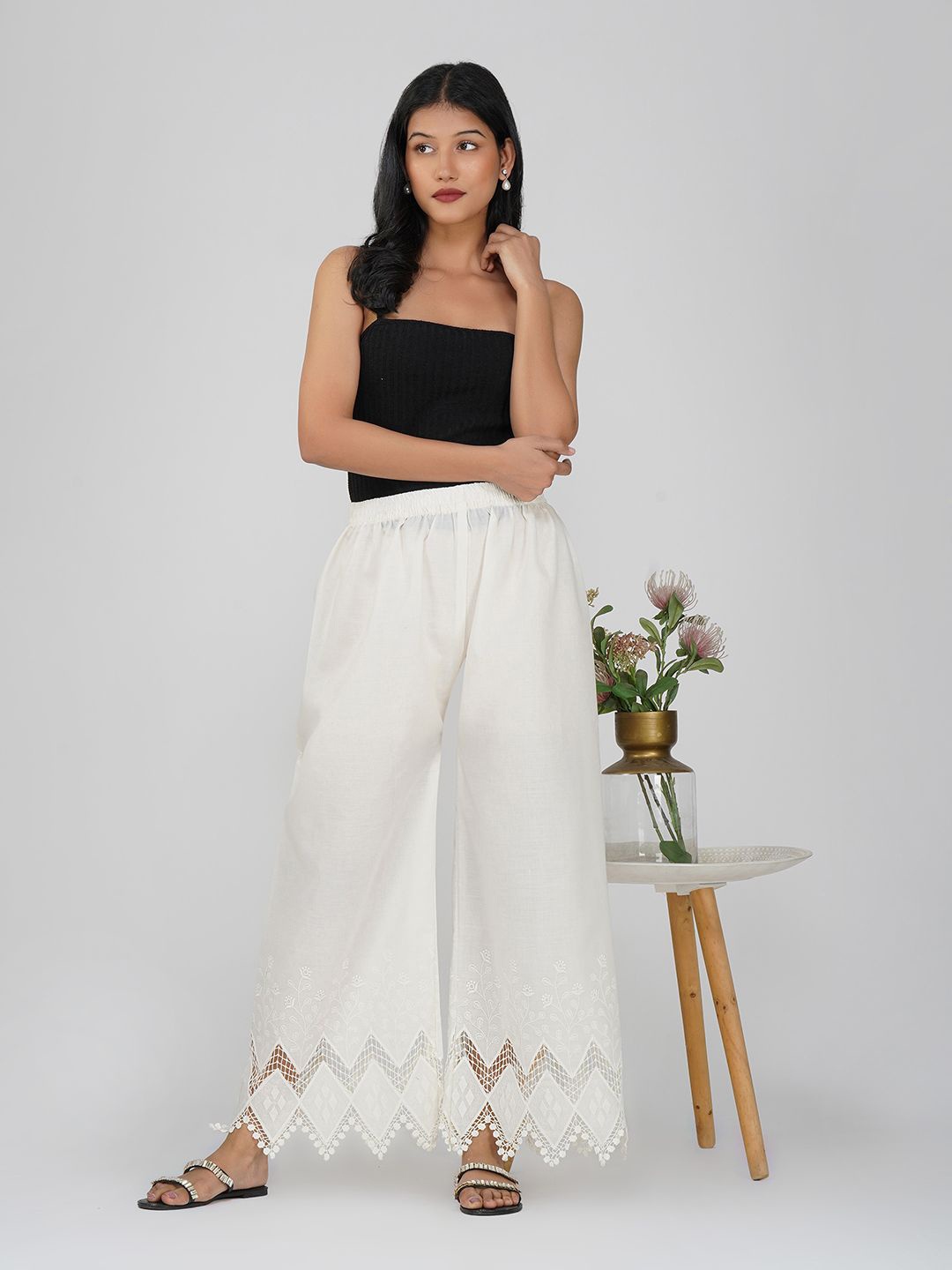 

Charitra Women Flared Palazzos, Off white