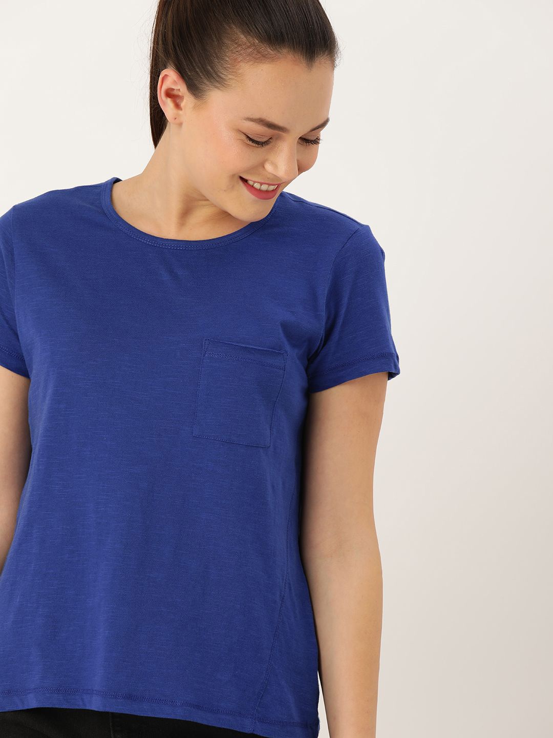 

DressBerry Women Solid Round Neck Cotton T-shirt, Blue