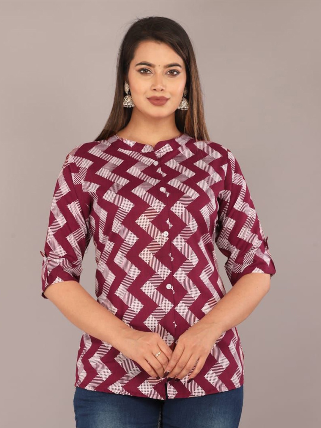 

The Bliss Fashion Women Comfort Opaque Printed Casual Shirt, Maroon