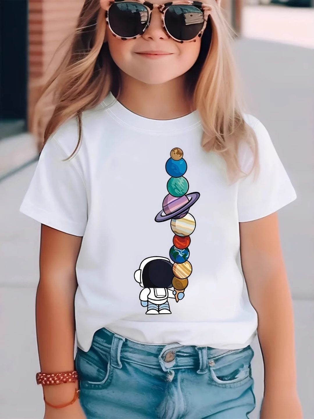 

YK Girls High Neck Indigo T-shirt, White