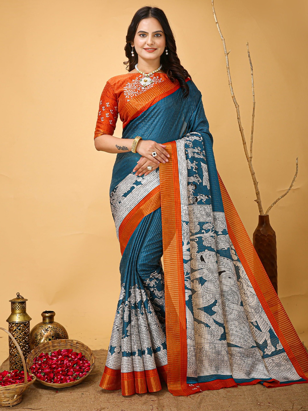 

Mitera Ethnic Motifs Zari Art Silk Banarasi Saree, Blue