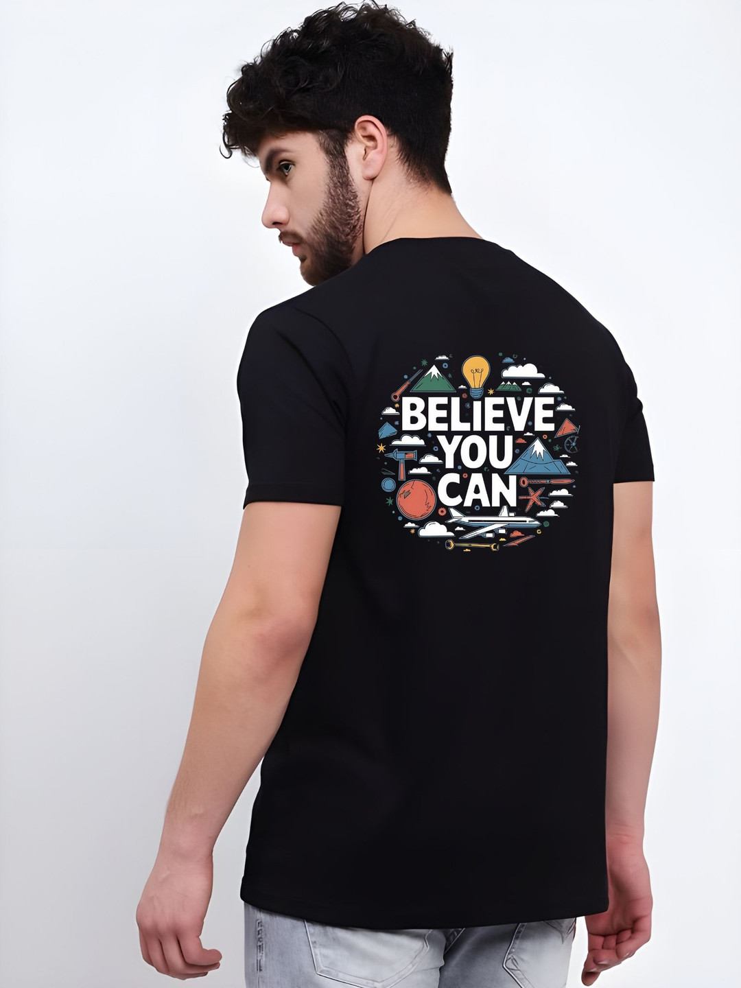 

THE BEETEL HOUSE Men Drop-Shoulder Sleeves T-shirt, Black