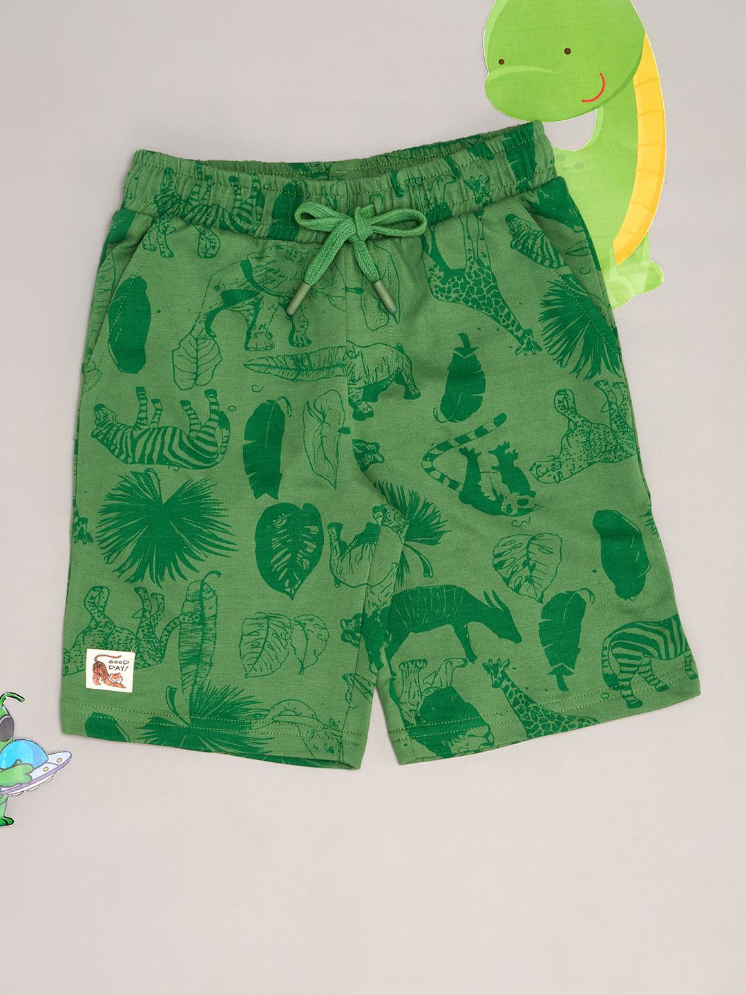 

Pantaloons Junior Boys Floral Printed Shorts, Olive
