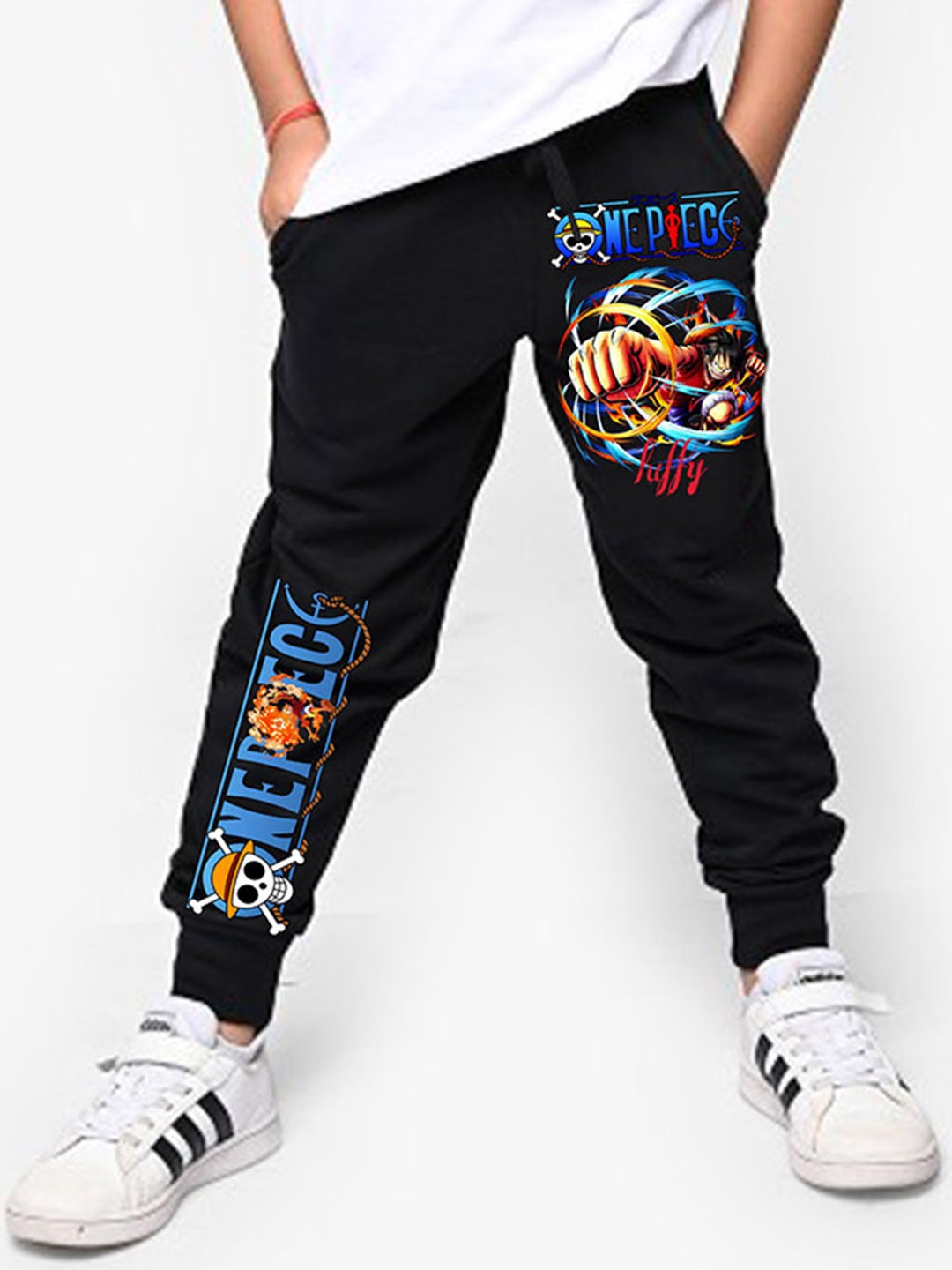 

LOCAVESTIR Boys Luffy Anime Printed Cotton Mid-rise Joggers, Black