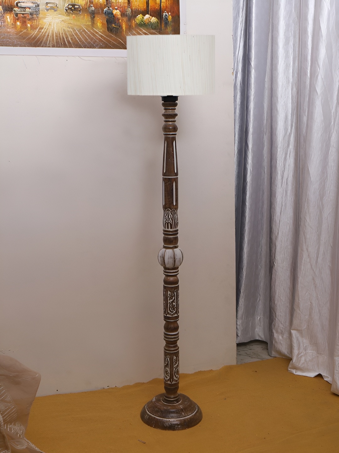 

Devansh Off White Drum Wooden Floor Lamp