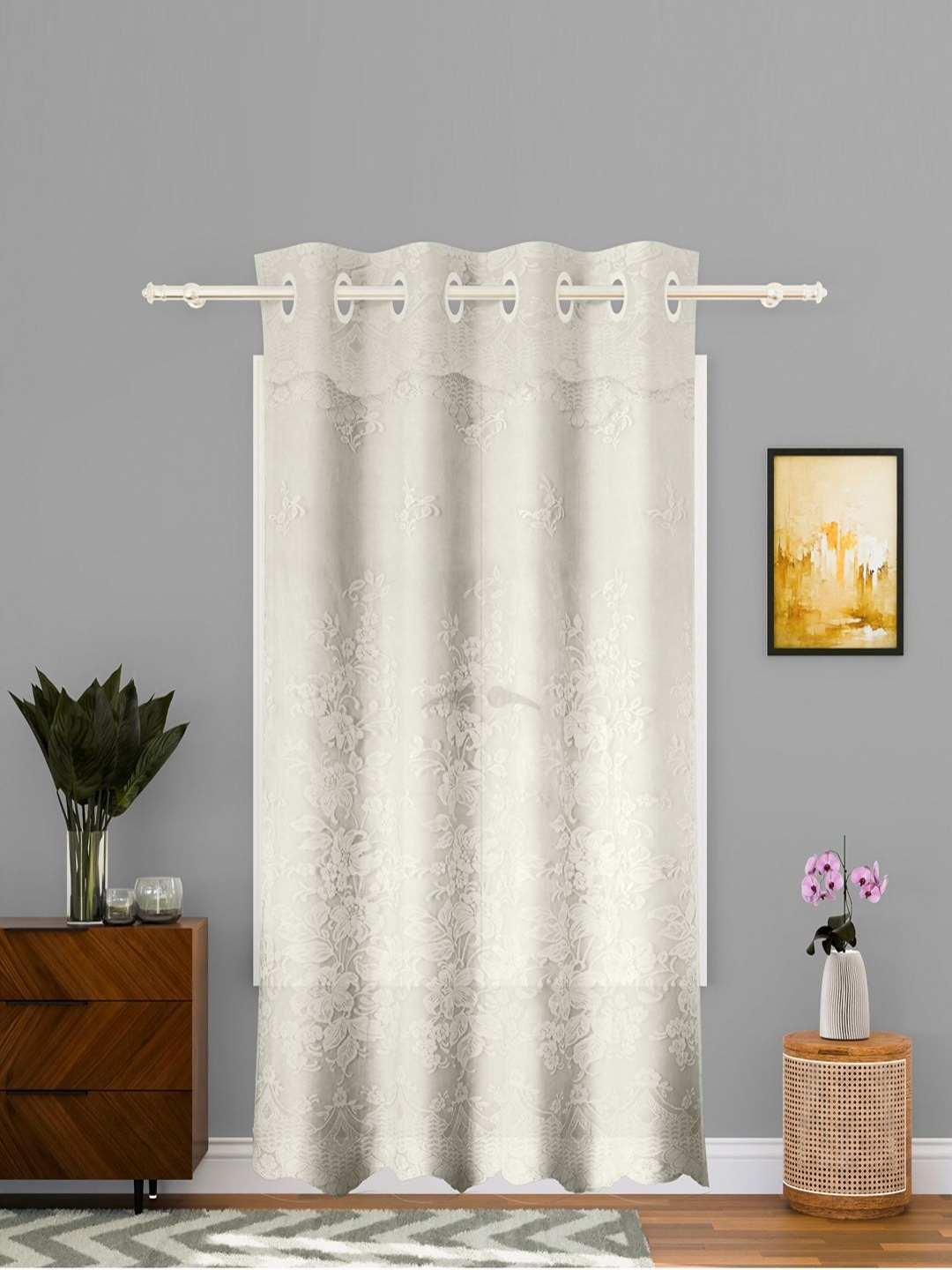 

Aura Cream-Coloured Floral Door Curtain