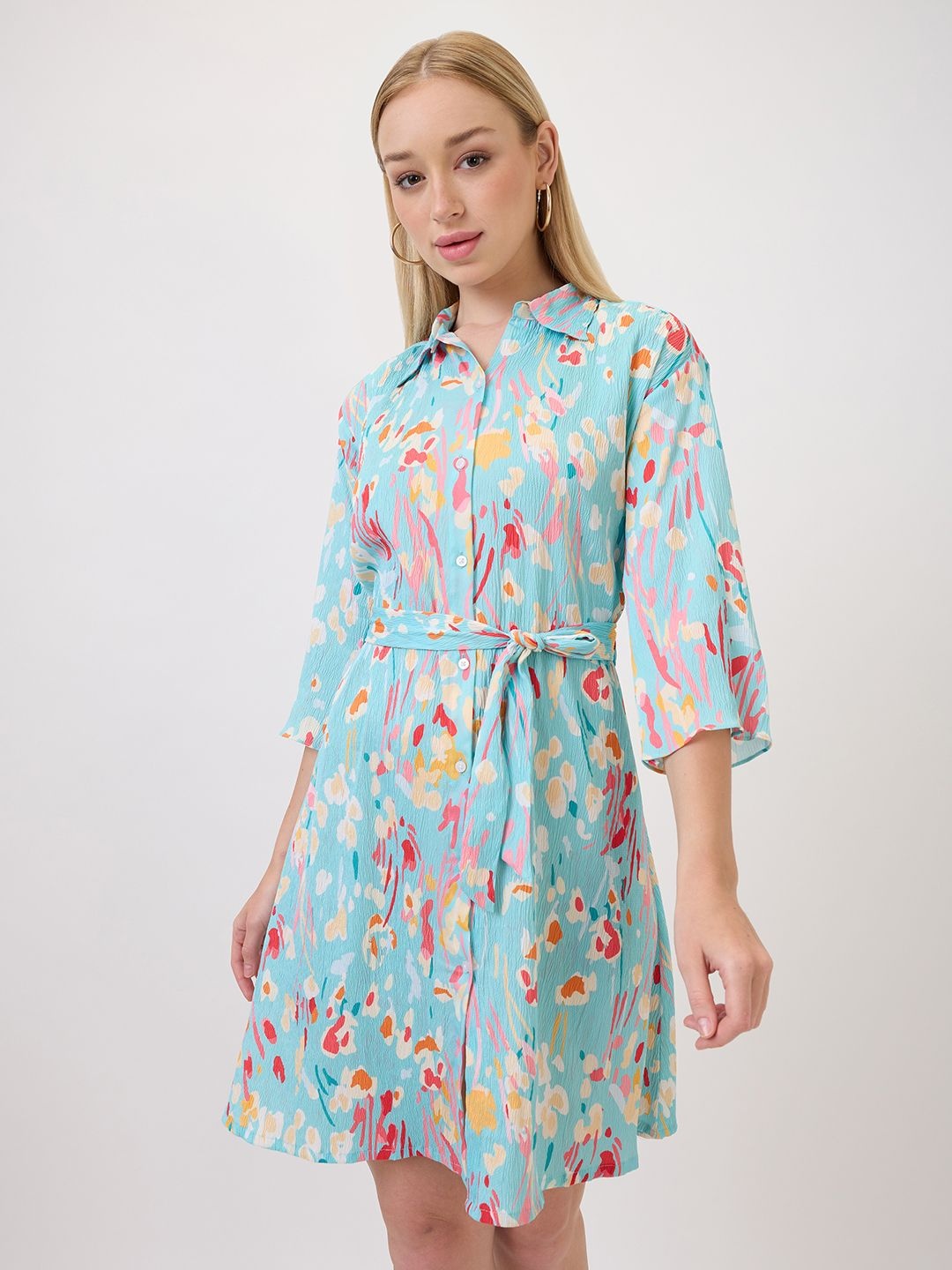 

Amarasha Floral Print Crepe Shirt Dress, Blue