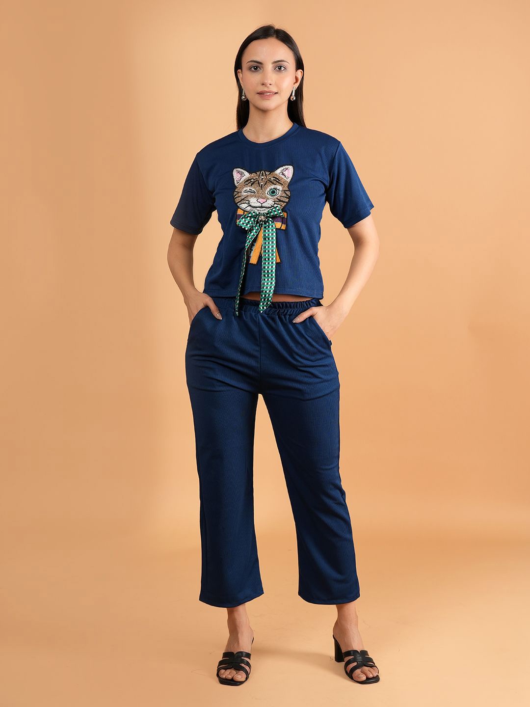 

Belfry Printed Tshirt With Trousers Co-Ords, Navy blue