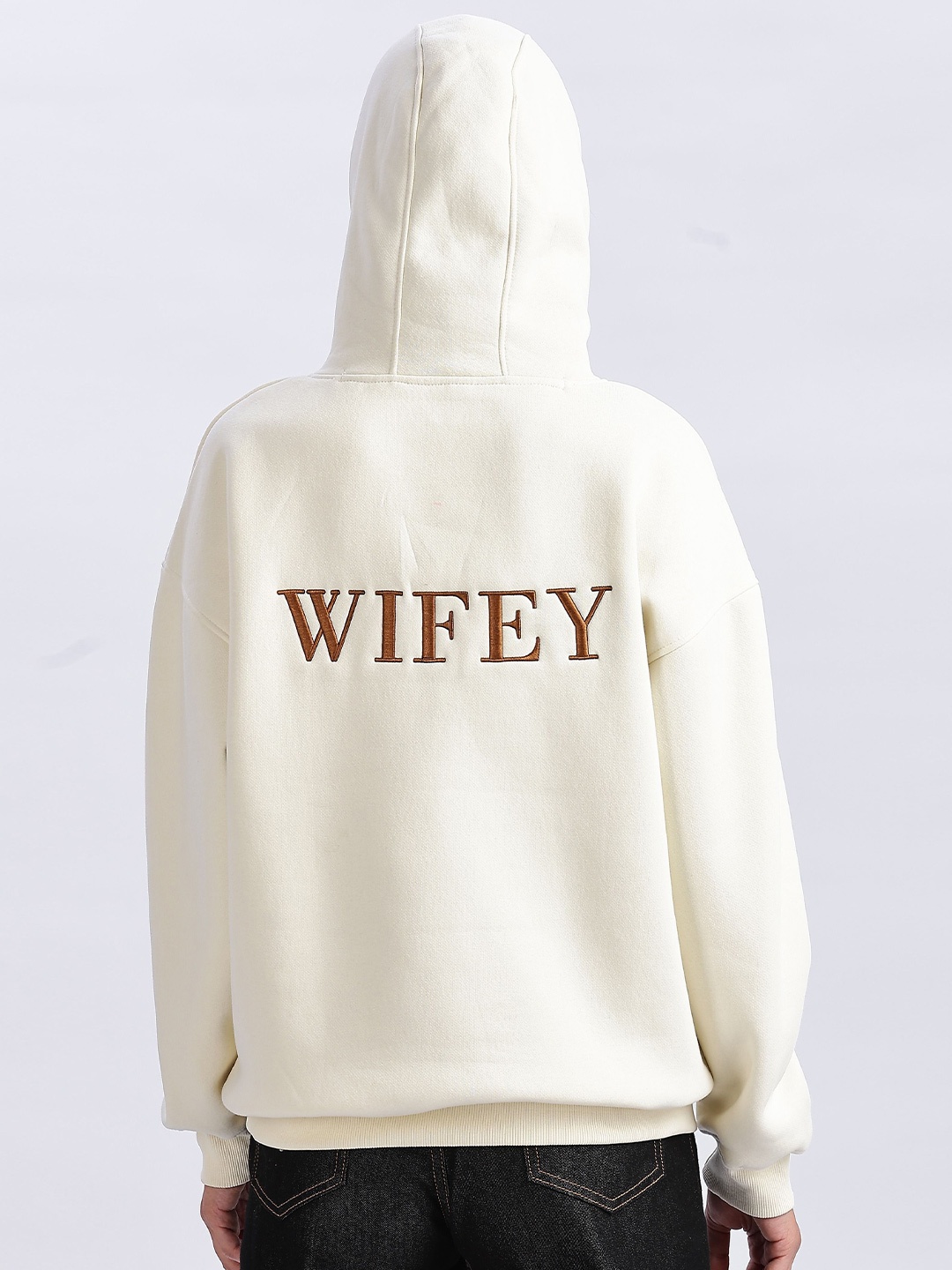 

Aerio Women Embroidery Drop Shoulder Oversized Hoodie, Cream