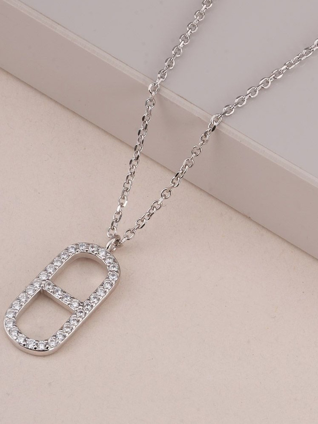 

PALMONAS Rhodium-Plated Geometric Cubic Zircon Studded Pendants With Chains, Silver