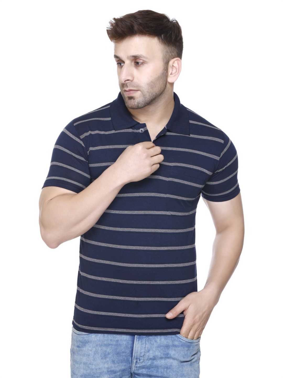 

Yoorix Men Striped Polo Collar T-shirt, Blue