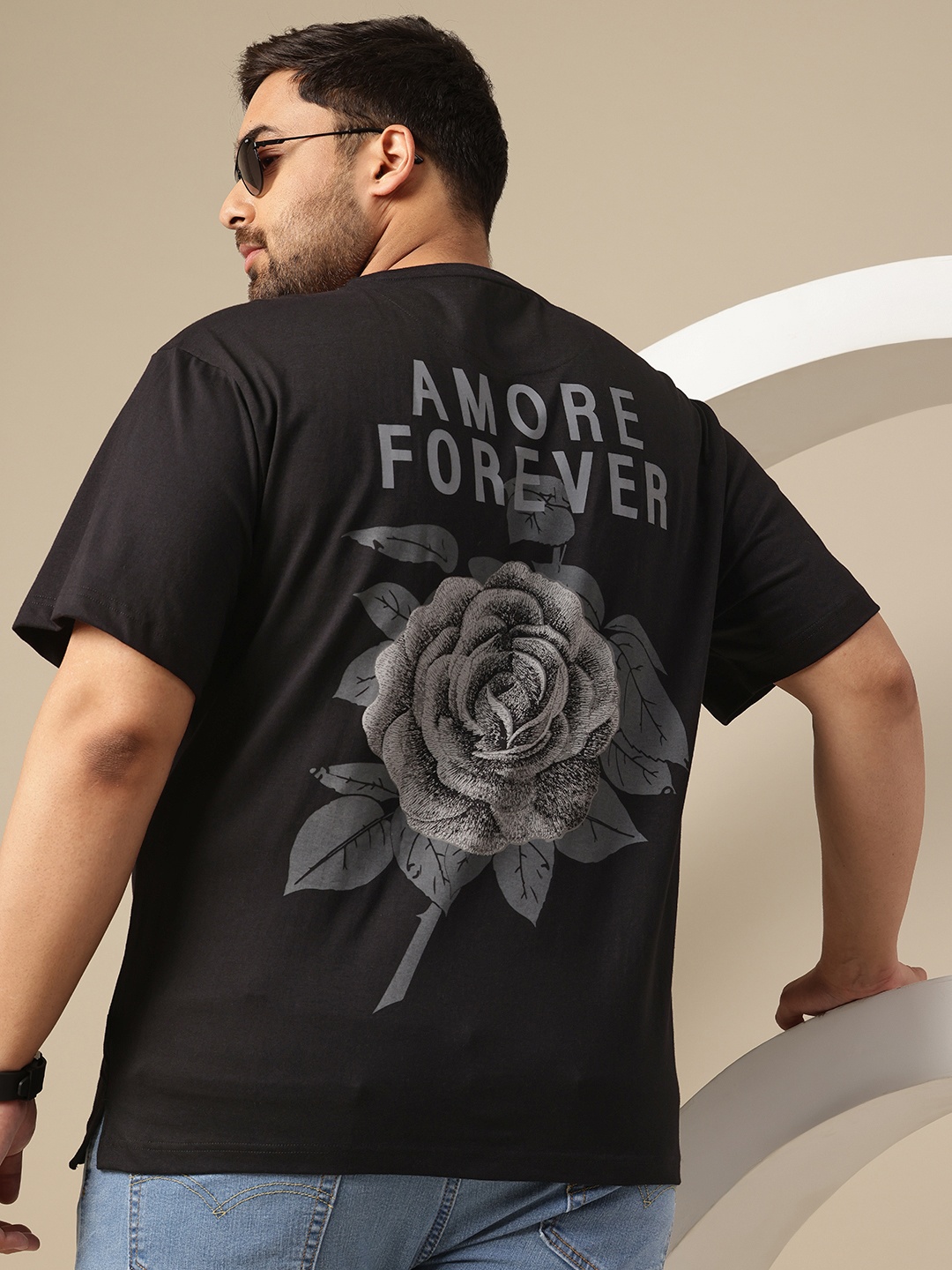 

Sztori Men Plus Size Printed Pure Cotton T-shirt, Black