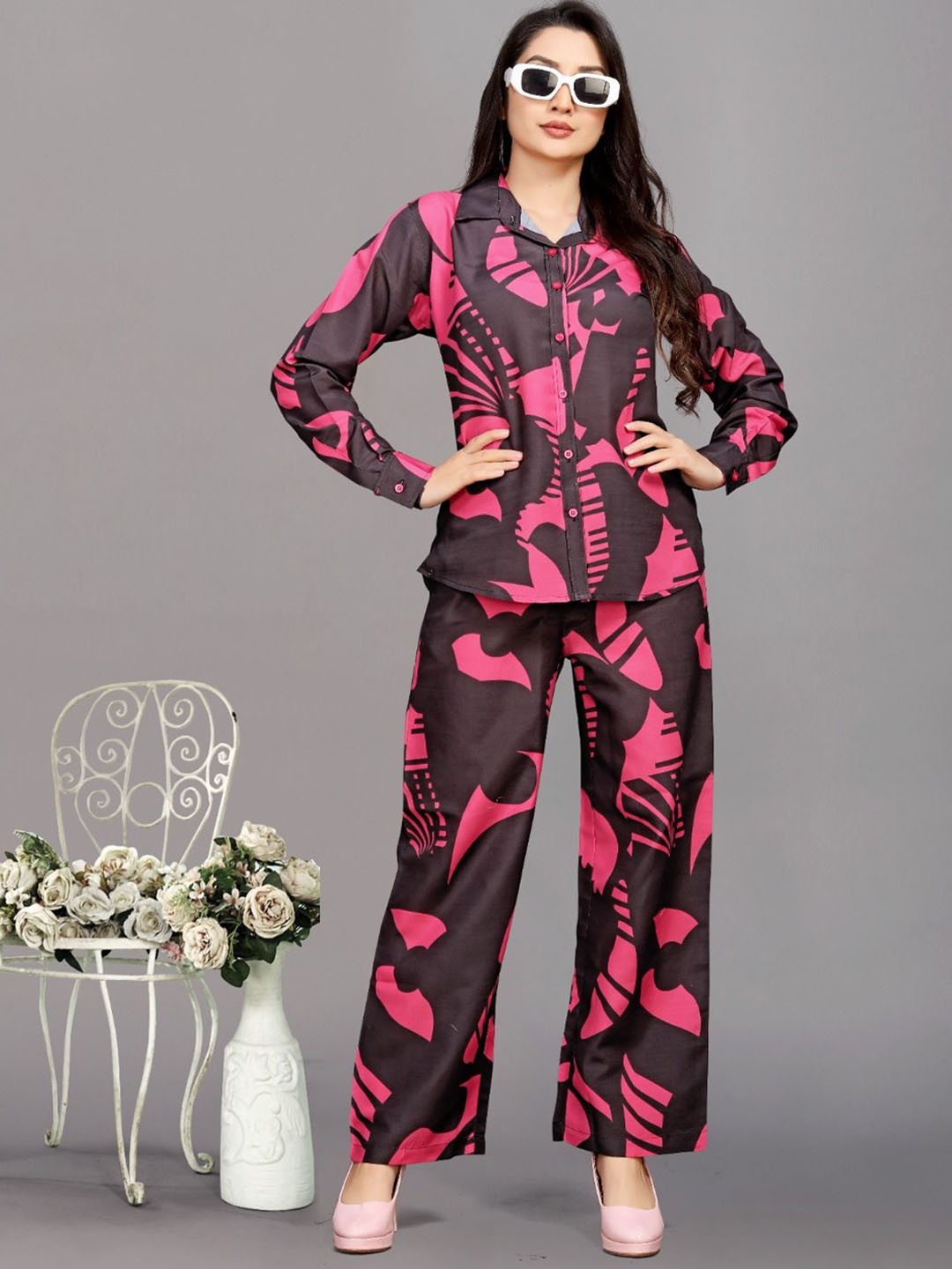 

Snowdrip Printed Shirt & Trousers Co-Ord Set, Pink