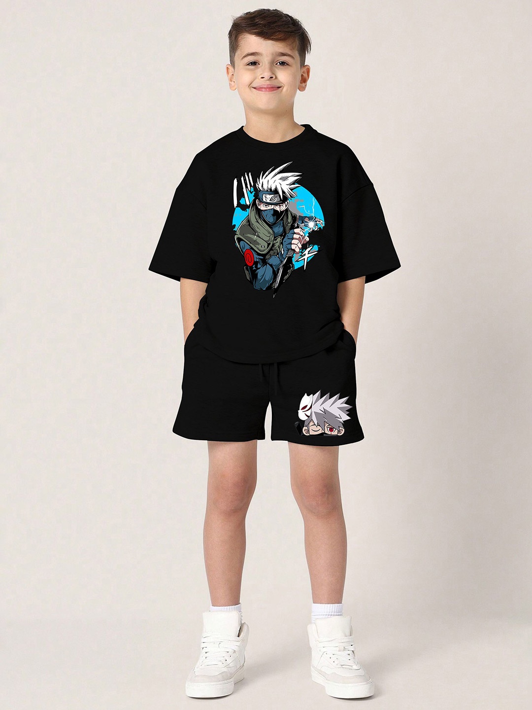 

BAESD Boys Printed T-shirt with Shorts, Black