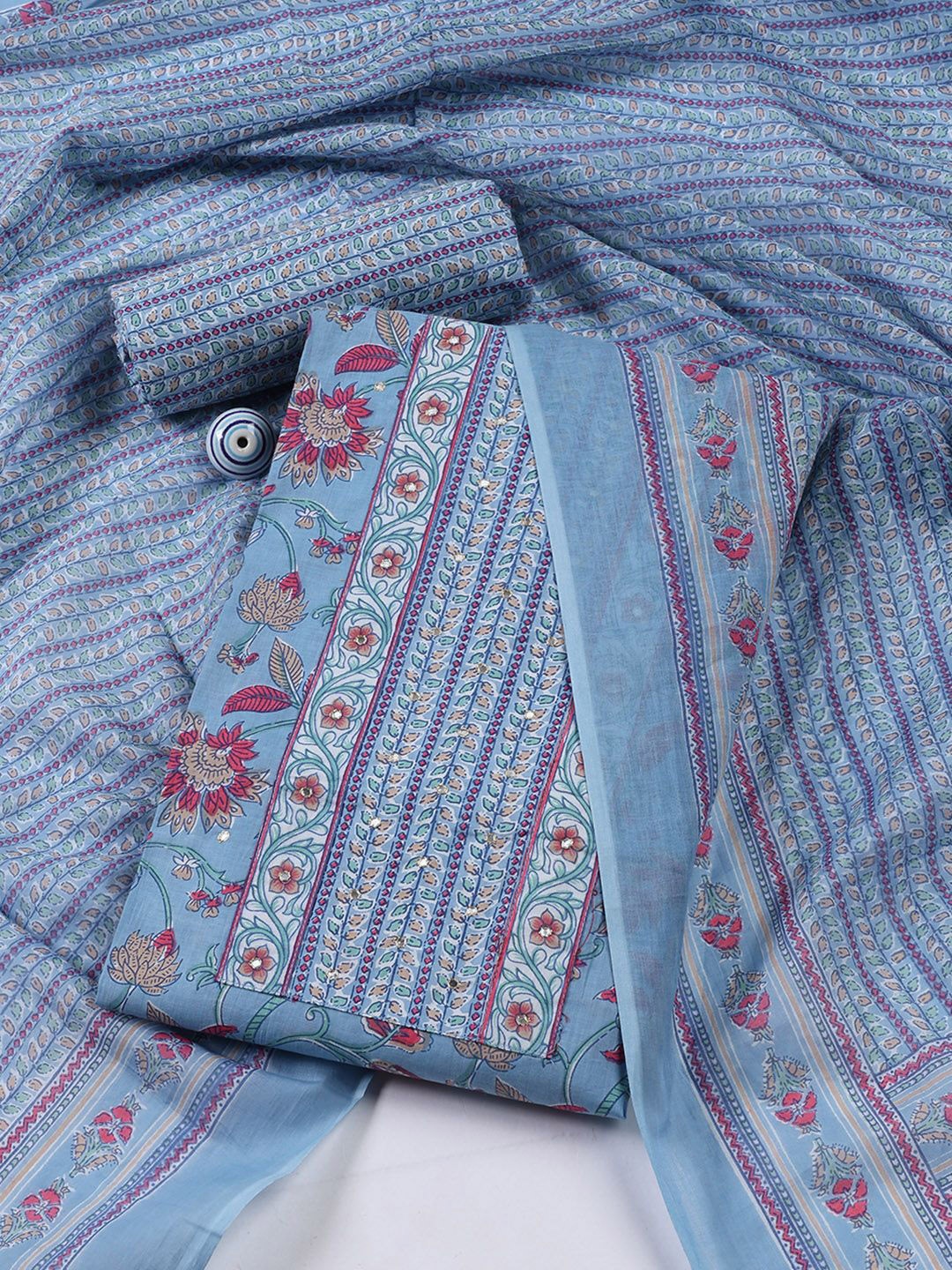 

Meena Bazaar Printed Unstitched Dress Material, Blue