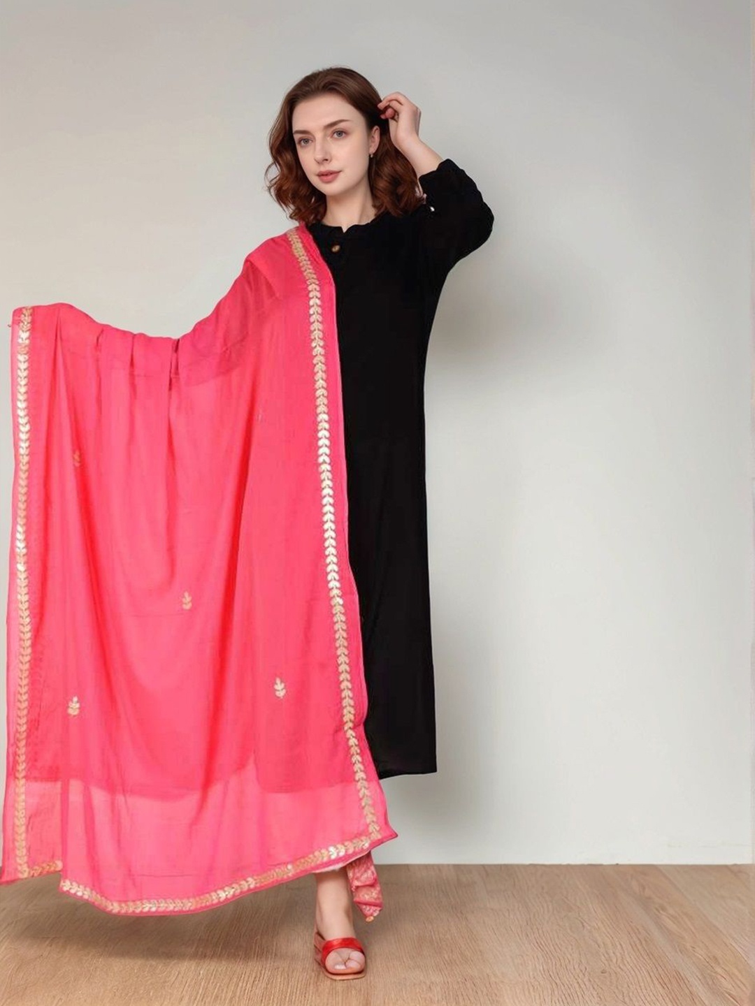 

ANEKYA Embroidered Dupatta with Zari, Peach