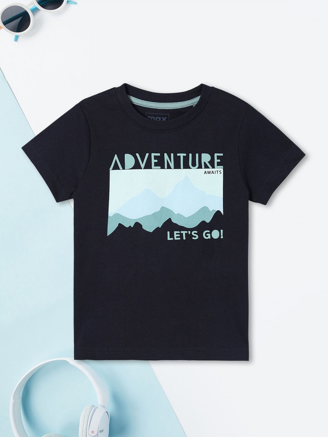 

max Boys Printed Raw Edge T-shirt, Blue