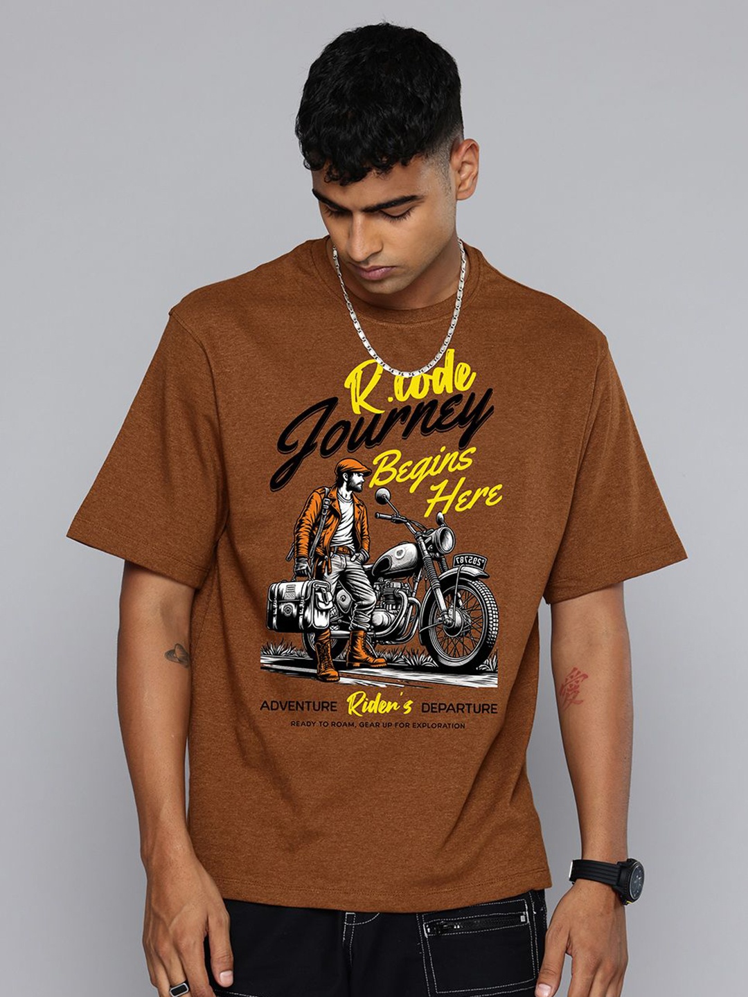 

R.Code by The Roadster Life Co. Men Printed T-shirt, Mustard