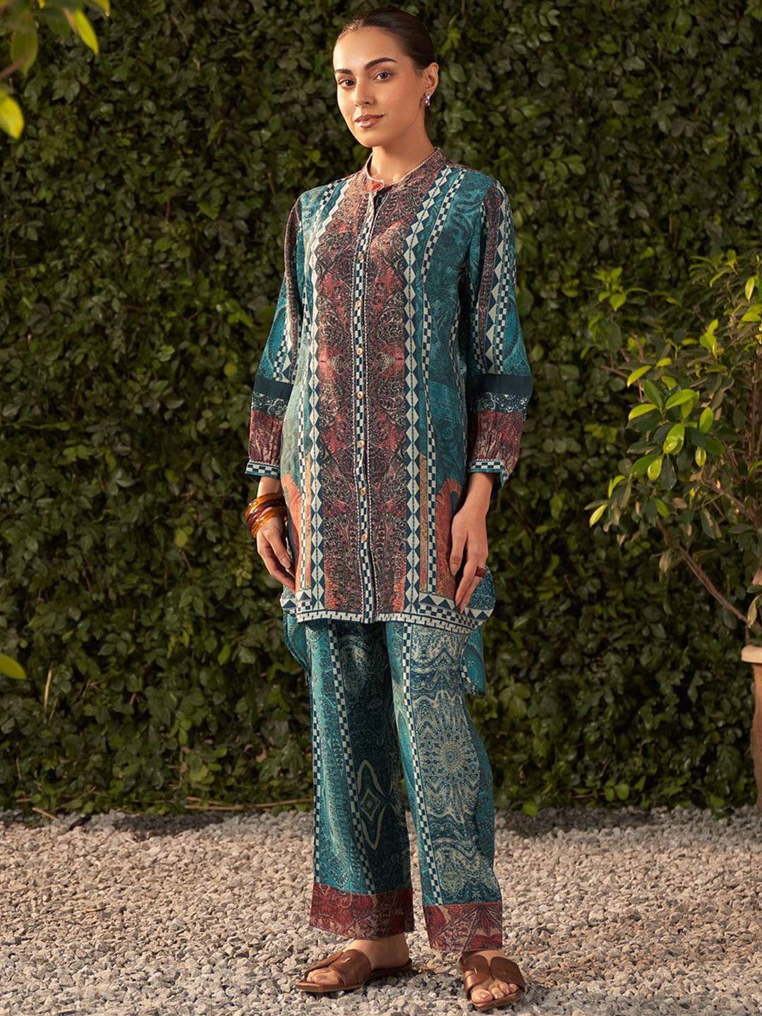 

Lakshita Printed Tunic With Trousers Co-ord, Lavender