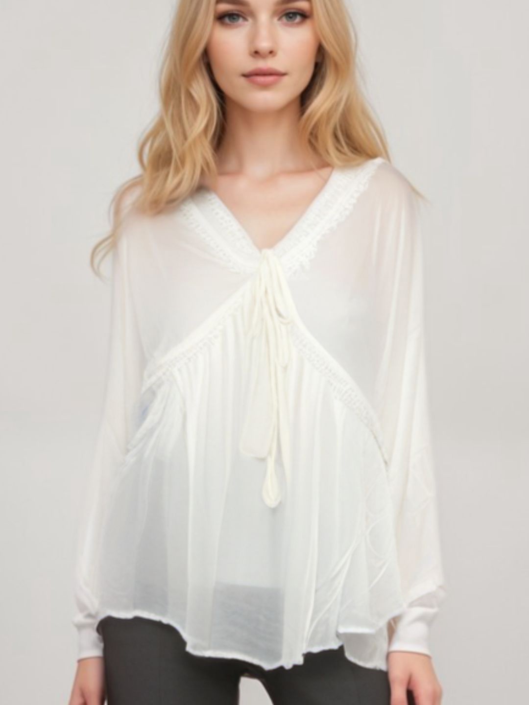 

Errabelly Puff Sleeve Cotton Top, Grey