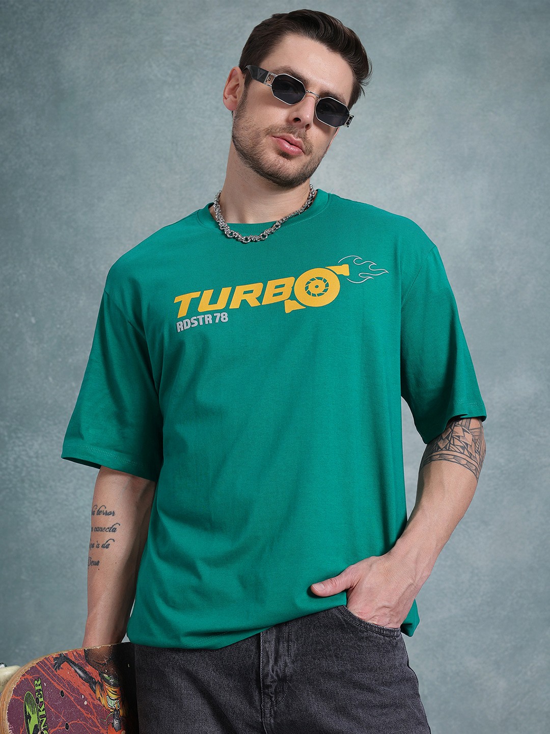 

The Roadster Life Co. Printed Pure Cotton Relaxed Fit T-shirt, Green