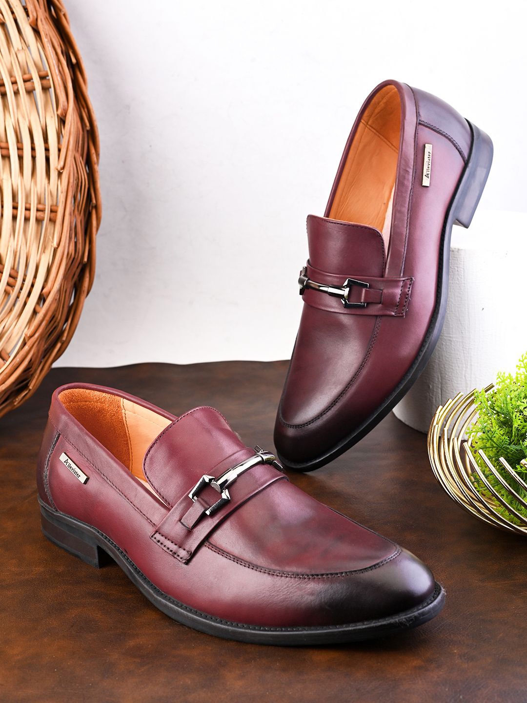 

Alleviater Men Leather Formal Slip-on, Burgundy