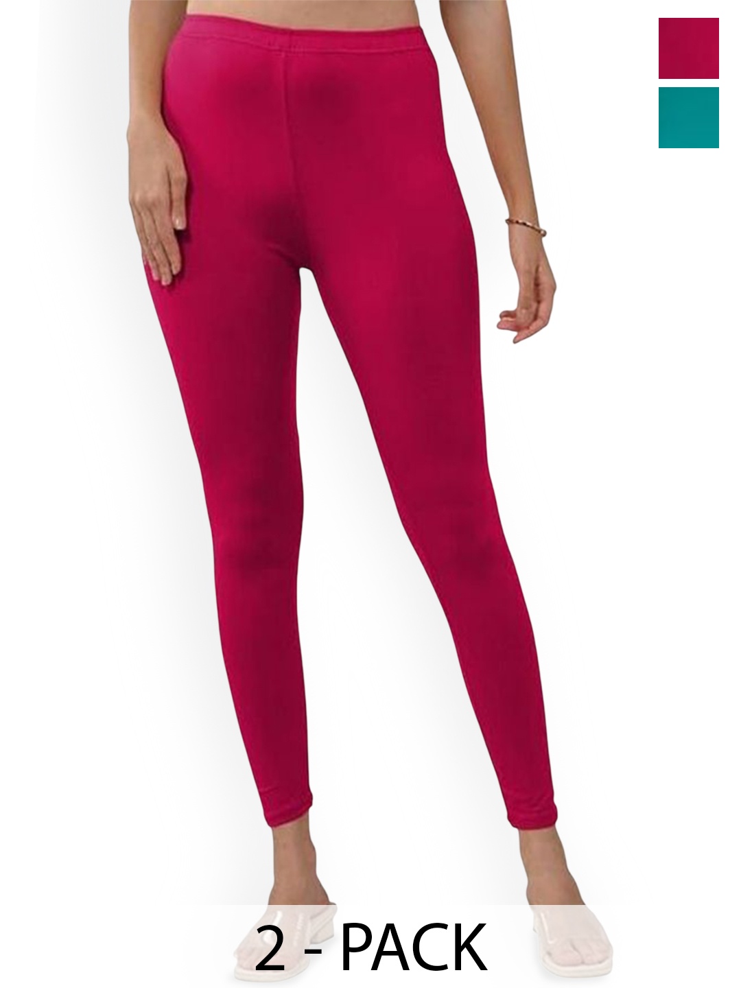 

TRAZO Pack Of 2 Mid-Rise Ankle-Length Leggings, Blue