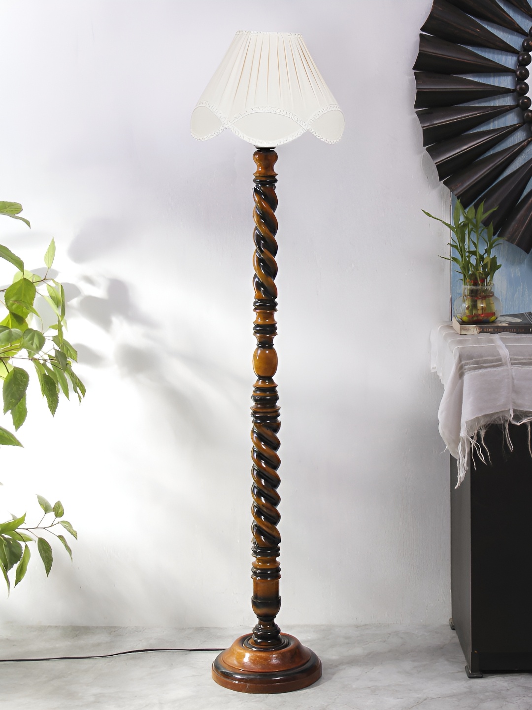 

Devansh White & Brown Wooden Floor Lamp With Shade