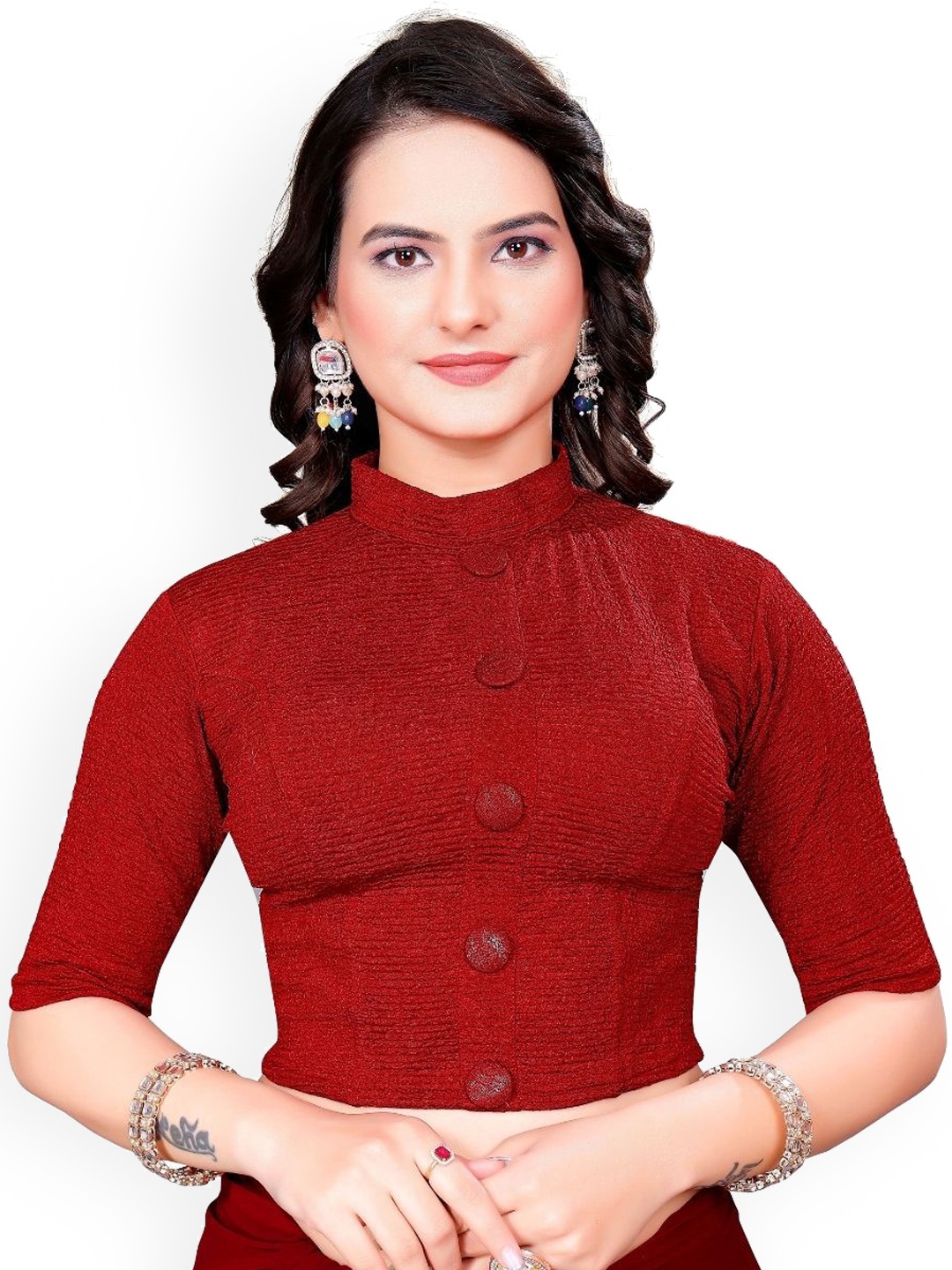 

SS Sanket Synthetics Women Cotton Saree Blouse, Red