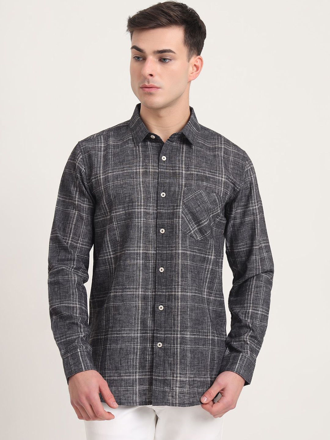 

JADE BLUE Men Slim Fit Opaque Checked Casual Shirt, Grey