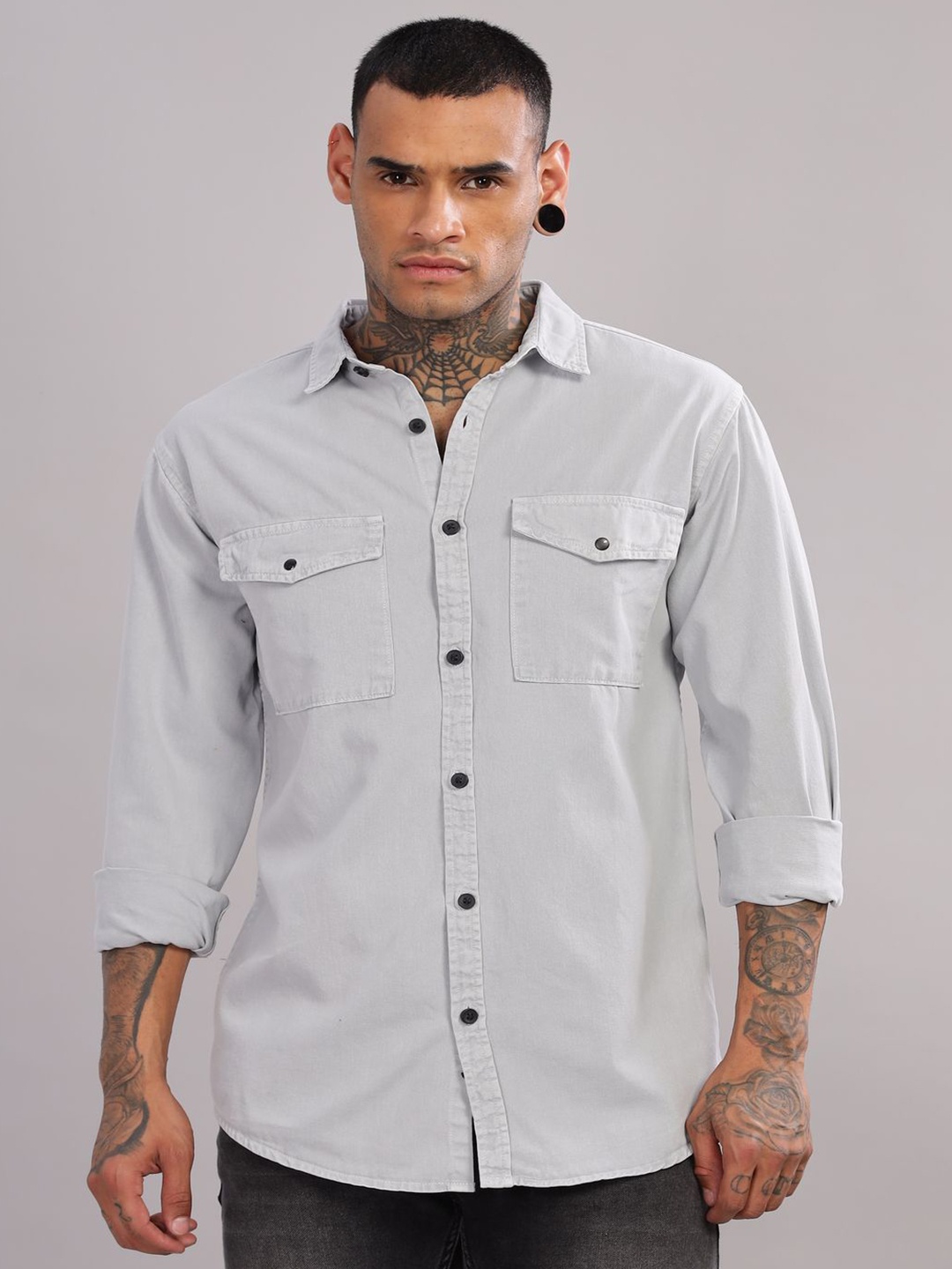 

FOUL CHILD Men Opaque Casual Shirt, Grey melange