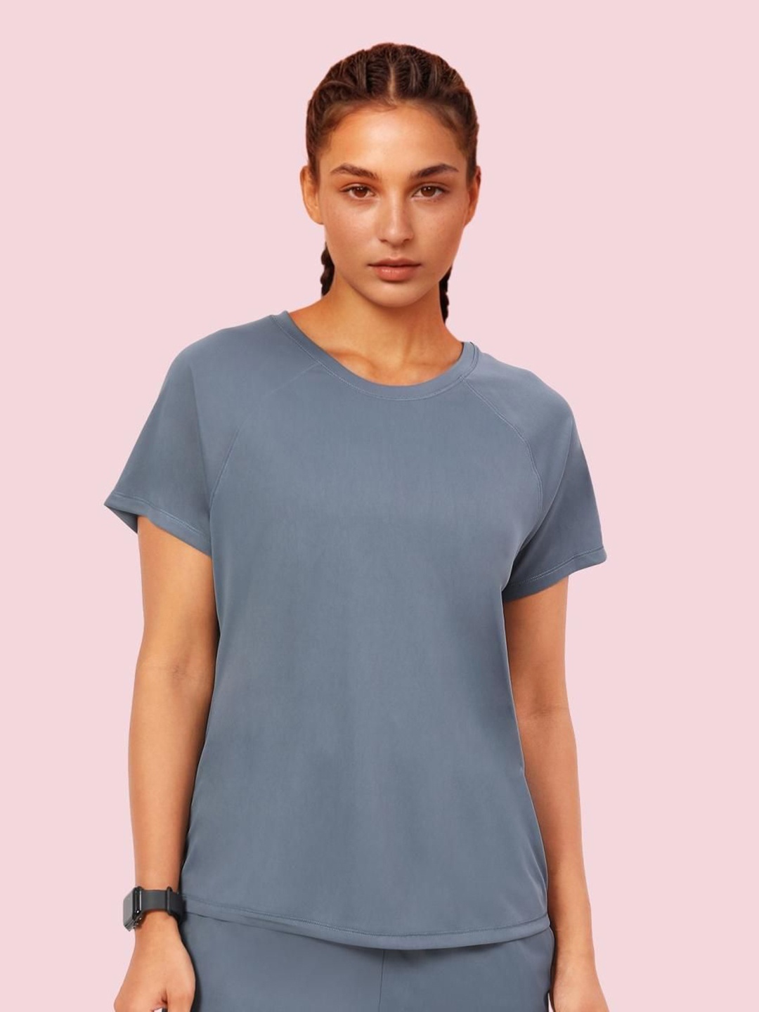 

Enamor Women Extended Sleeves Dri-FIT Raw Edge Slim Fit T-shirt, Violet