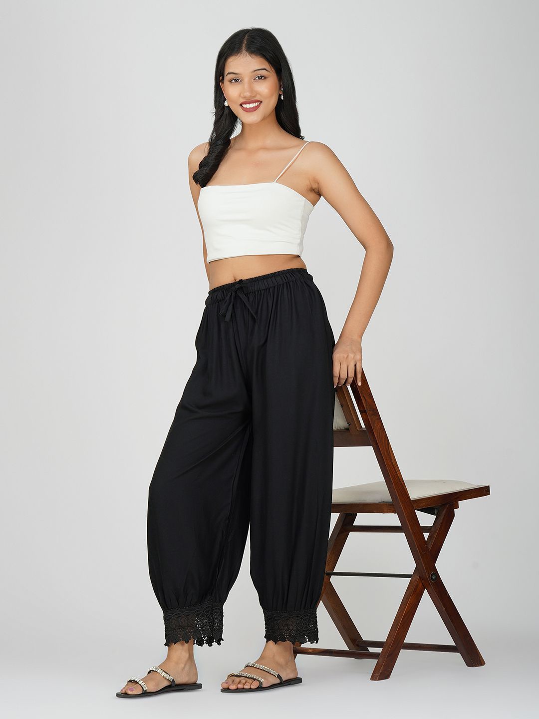 

Charitra Flared Mid Rise Patiala, Black