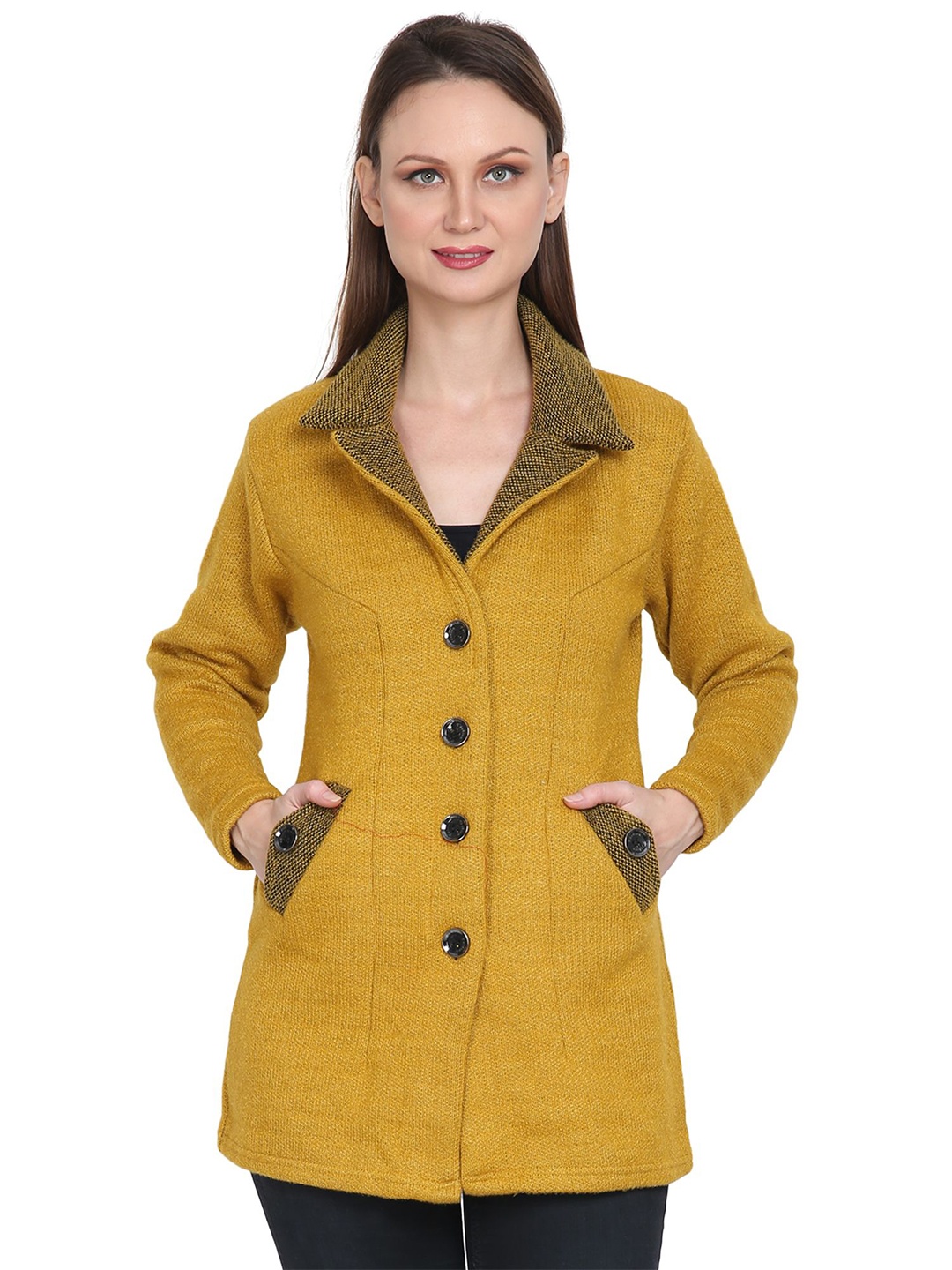 

HAUTEMODA Women Woollen Cardigan, Yellow