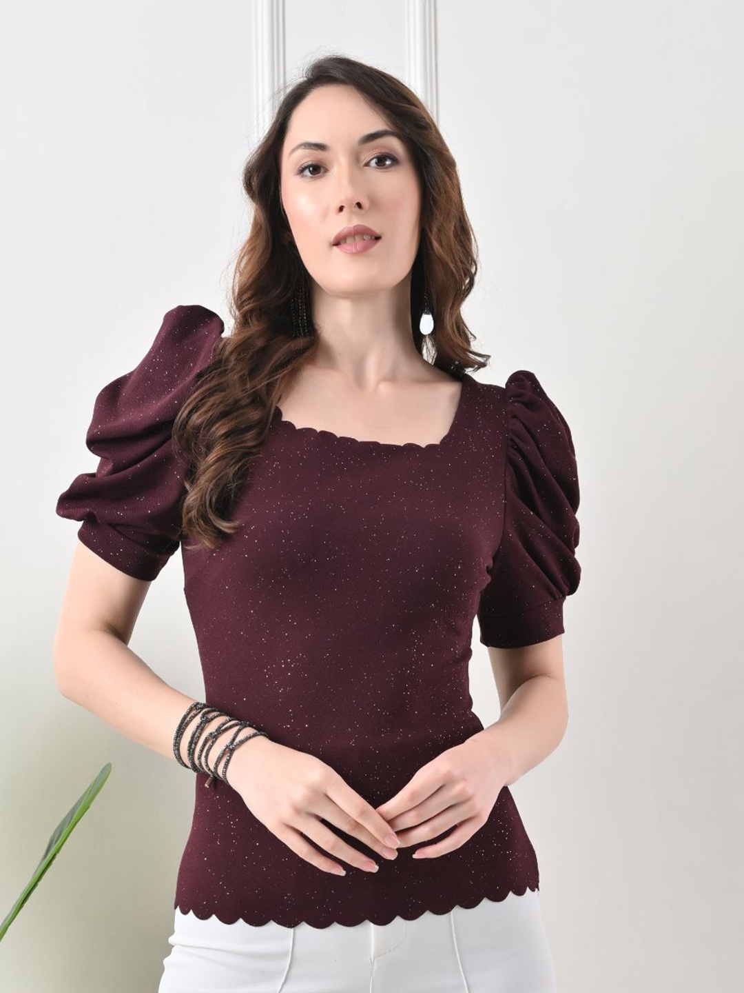

IUGA Puff Sleeve Top, Purple