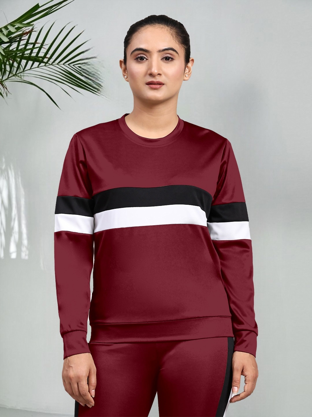 

DTR FASHION Women Striped Round Neck T-shirt, Maroon