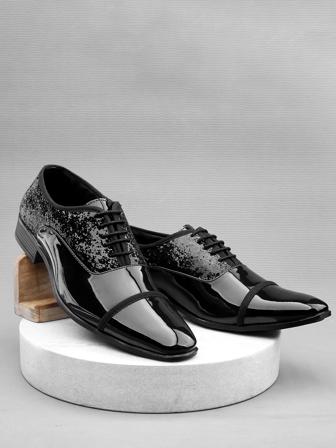 

riffway Men Block Heeled Formal Oxford Shoes, Black