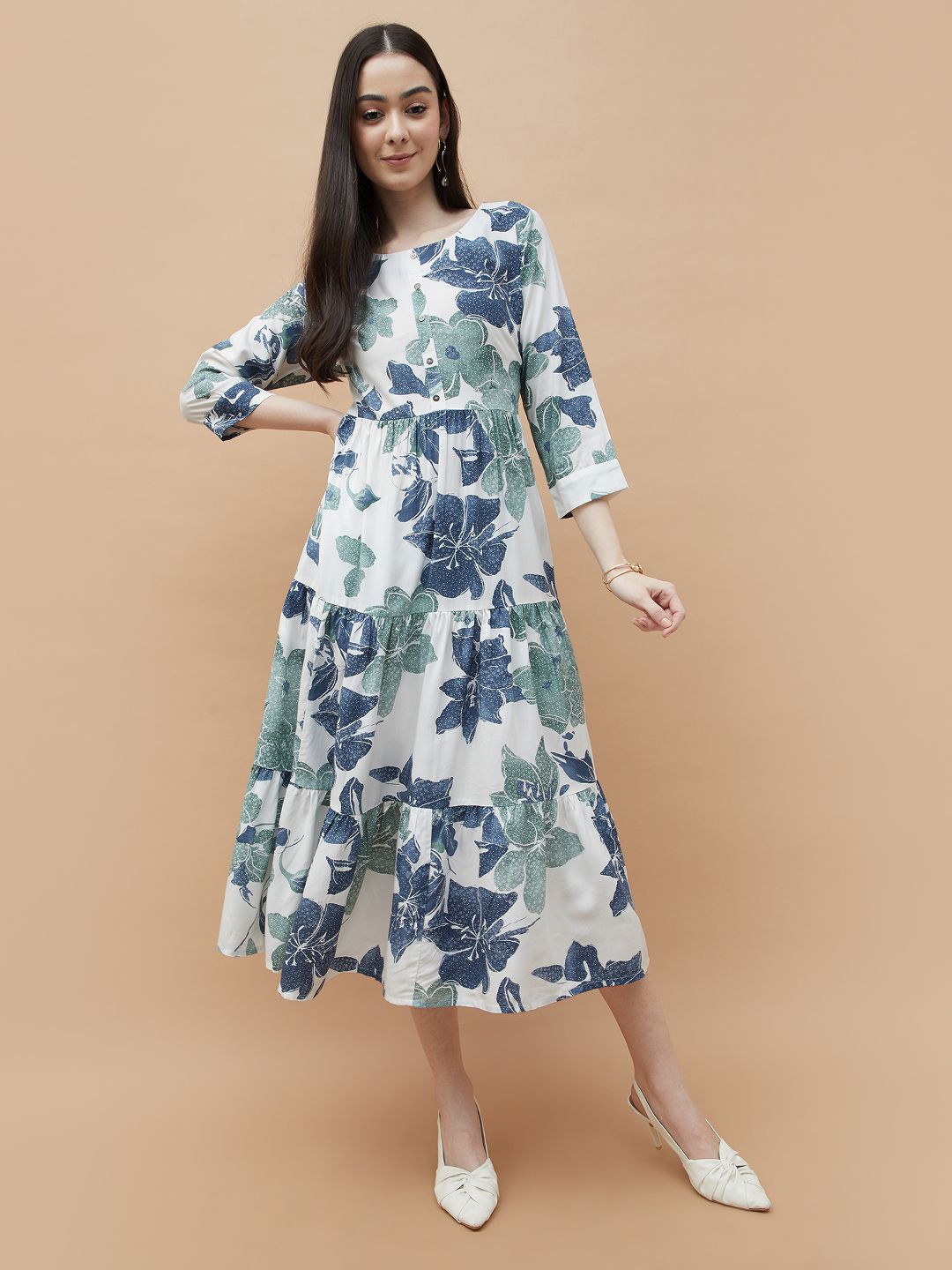 

Colour Me by Melange Floral Print Fit & Flare Midi Dress, White